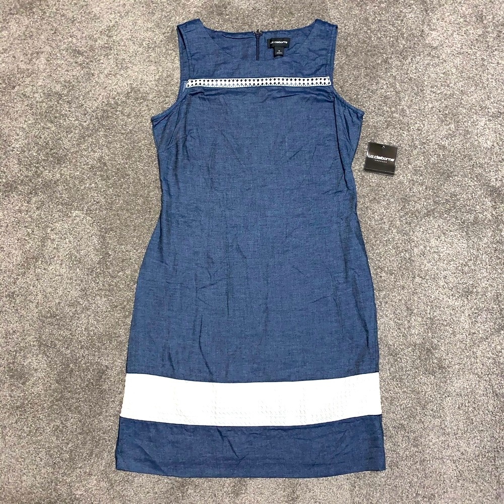 Liz Claiborne Dress Denim-Style Zipper-Back Embroidered Size 6